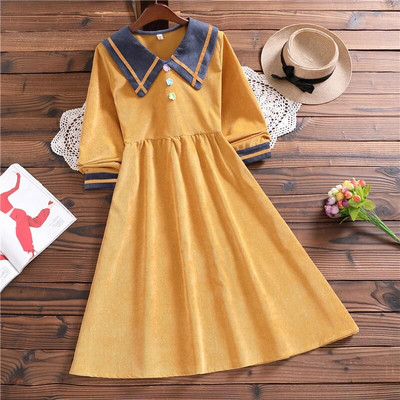 Moda iarna mori fata rochii stil japonez rochie cu maneca lunga femeie solida