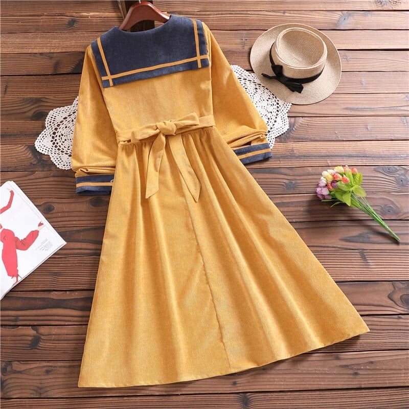 Moda iarna mori fata rochii stil japonez rochie cu maneca lunga femeie solida