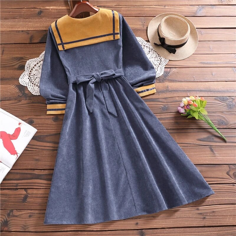 Moda iarna mori fata rochii stil japonez rochie cu maneca lunga femeie solida