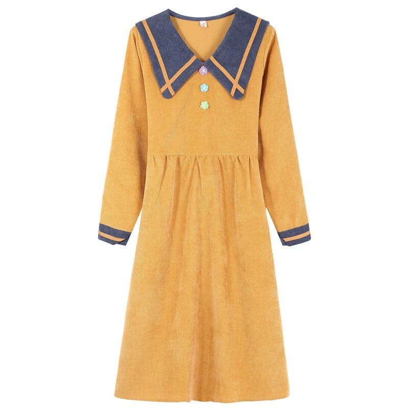 Moda iarna mori fata rochii stil japonez rochie cu maneca lunga femeie solida