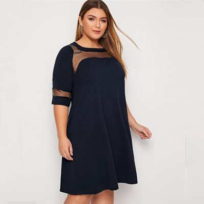 Plus veličina, pola rukava, proljeće, jesen, elegantna swing haljina, mrežasta pripijena i široka ležerna haljina, radna haljina velike veličine 5XL 6XL 7XL