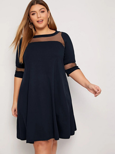 Plus veličina, pola rukava, proljeće, jesen, elegantna swing haljina, mrežasta pripijena i široka ležerna haljina, radna haljina velike veličine 5XL 6XL 7XL
