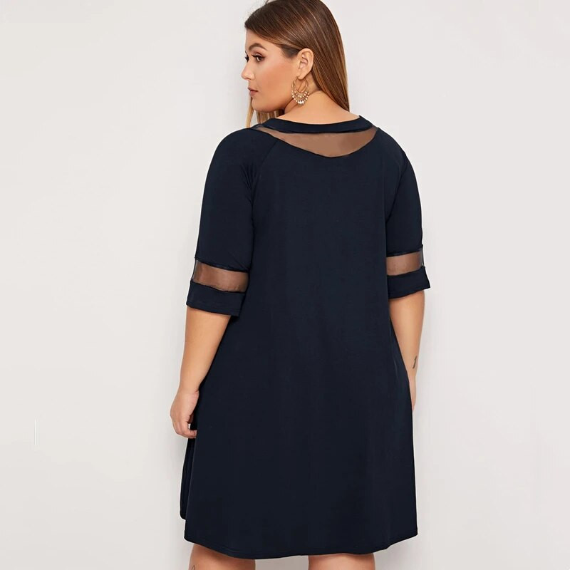 Plus veličina, pola rukava, proljeće, jesen, elegantna swing haljina, mrežasta pripijena i široka ležerna haljina, radna haljina velike veličine 5XL 6XL 7XL