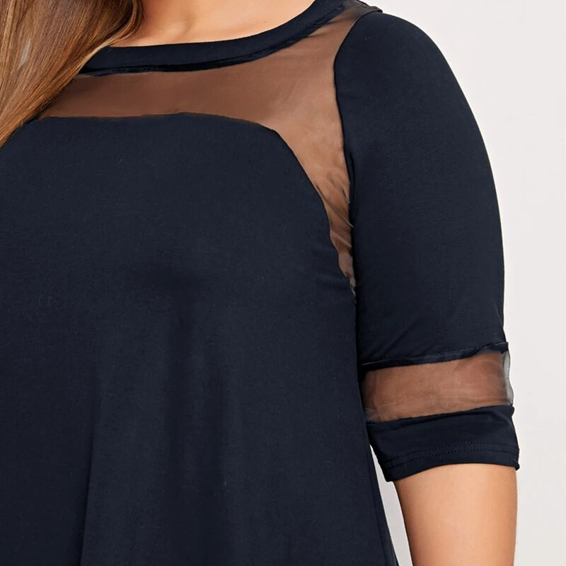 Plus veličina, pola rukava, proljeće, jesen, elegantna swing haljina, mrežasta pripijena i široka ležerna haljina, radna haljina velike veličine 5XL 6XL 7XL