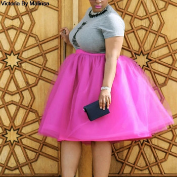 Προσαρμοσμένη μόδα ροζ φούστα από τούλι Vintage Midi πλισέ γυναικείες φούστες Lolita Petticoat falda Mujer saia jupe Secret Plus Size 5XL