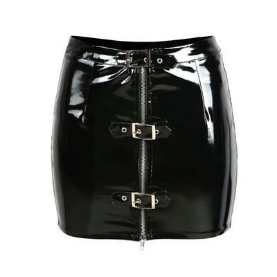 Γυναικεία κουμπιά PVC Pencil Mini φούστα Vinyl Latex Zipper Shiny Tight Skirt Nightclub Club DS Skirt
