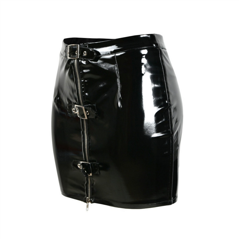 Γυναικεία κουμπιά PVC Pencil Mini φούστα Vinyl Latex Zipper Shiny Tight Skirt Nightclub Club DS Skirt