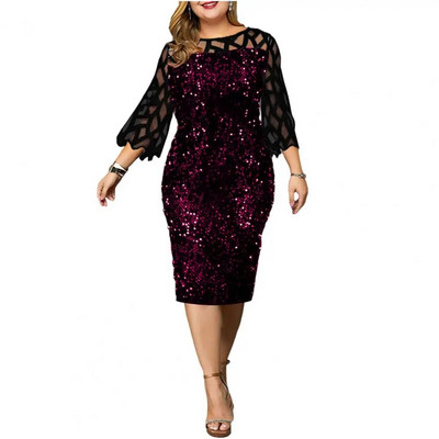 Bodycon Dress Prekrasna meka večernja haljina Šljokice Prozirna mreža patchwork Ženska večernja haljina velikih veličina Ženska odjeća
