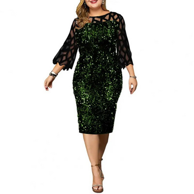 Rochie bodycon Frumoasa rochie moale de seara paiete plasa transparenta patchwork marime plus rochie de seara doamna imbracaminte feminina