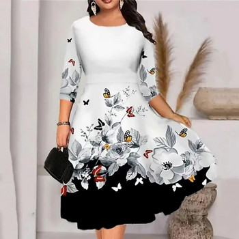 Γυναικείο φόρεμα Καλοκαιρινό φόρεμα με λαιμόκοψη 3/4 με μανίκια μίντι φόρεμα Plus μέγεθος πεταλούδες εκτύπωσης στη μέση στενό χαλαρό στρίφωμα casual φόρεμα Streetwear