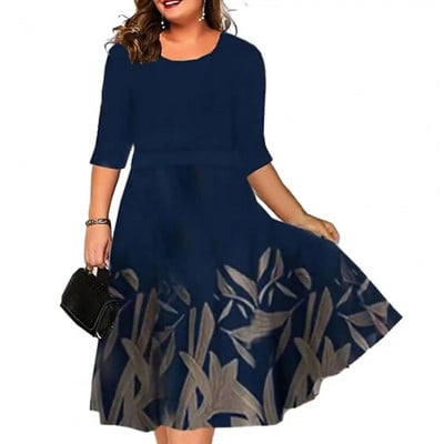 Moteriška Suknelė Vasarinė O formos iškirptė 3/4 rankovių vidutinio dydžio suknelė didelio dydžio drugeliais marginta juosmeniu, laisvu apvadu, laisvalaikio suknelė Gatvės apranga