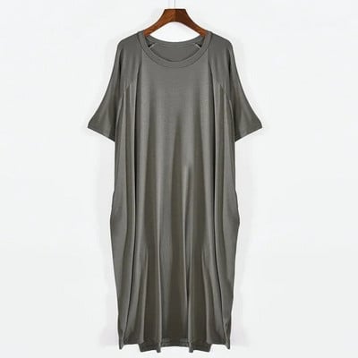 Nagy méretű 8XL 150 kg női nyári modális hosszú ruha O nyakú rövid ujjú puha kényelmes ruhák női alkalmi nagy otthoni ruha