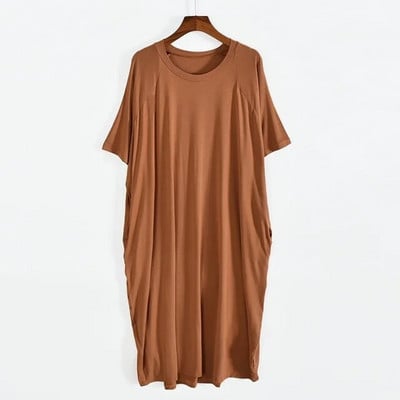 Nagy méretű 8XL 150 kg női nyári modális hosszú ruha O nyakú rövid ujjú puha kényelmes ruhák női alkalmi nagy otthoni ruha