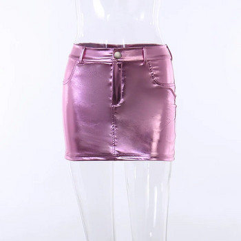 Летни розови сребърни отразяващи лъскави лачени мини поли Дамски обвивка с висока талия А линия Къса пола Секси Y2K дрехи