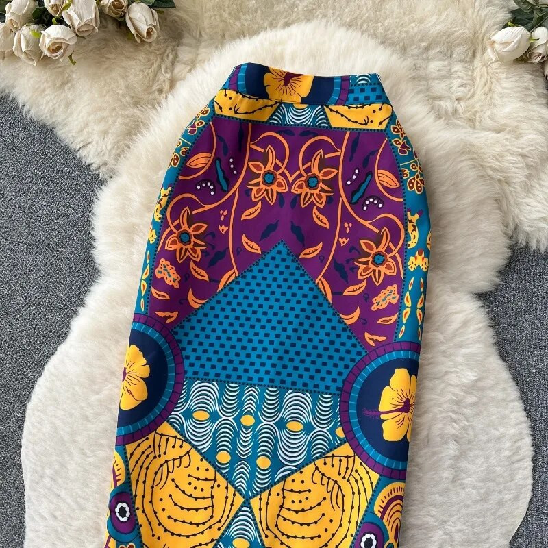 Ženska šik puna suknja s resicama s printom visokog struka Elegantna modna Fairycore suknja s omotom oko bokova Slatka ležerna ljetna odjeća