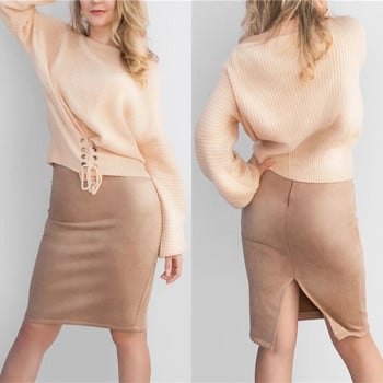 Neophil 2023 Winter Women Suede Midi Pencil Φούστα Ψηλόμεση Γκρι Ροζ XXL Γυναικείο Stretch Wrap σε σέξι στυλ Saia S1009