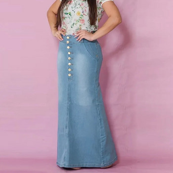 Τζιν Φούστες Γυναικείες Casual Μπροστινό Κουμπί A-Line Μεσαίου μήκους Jean Vintage Plus Size Φούστα Καλοκαίρι Φθινόπωρο Νέα μόδα Γυναικείες φούστες