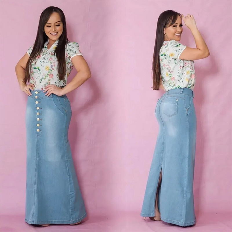 Traper suknje Ženske ležerne A-kroja s prednjim gumbima Jean Vintage suknje veće veličine Ljeto Jesen Nova moda Ženske suknje