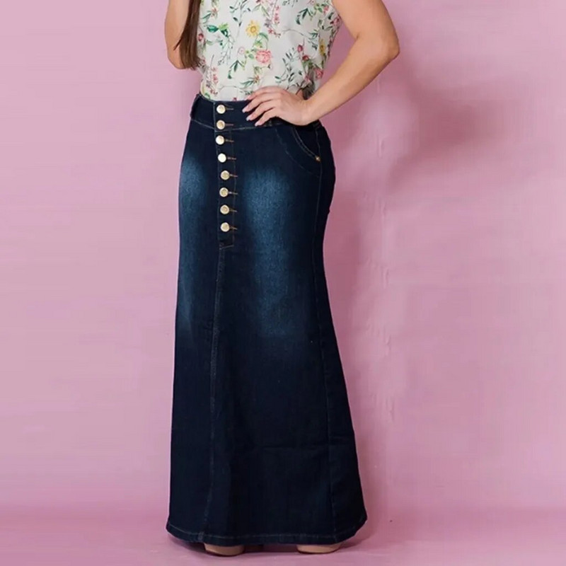 Traper suknje Ženske ležerne A-kroja s prednjim gumbima Jean Vintage suknje veće veličine Ljeto Jesen Nova moda Ženske suknje