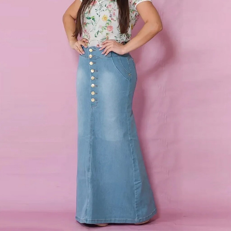 Traper suknje Ženske ležerne A-kroja s prednjim gumbima Jean Vintage suknje veće veličine Ljeto Jesen Nova moda Ženske suknje