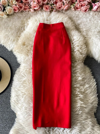 Office Lady Κόκκινη/Μαύρη Pencil Φούστα Γυναικεία Κομψή Ψηλόμεση Split Faldas Γυναικεία Casual Slim Bodycon Saias OL Φθινόπωρο Νέα μόδα