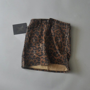 Секси разкъсани поли с леопардов принт, дамска мини дънкова пола Streetwear молив пола с висока талия faldas mujer moda 2022