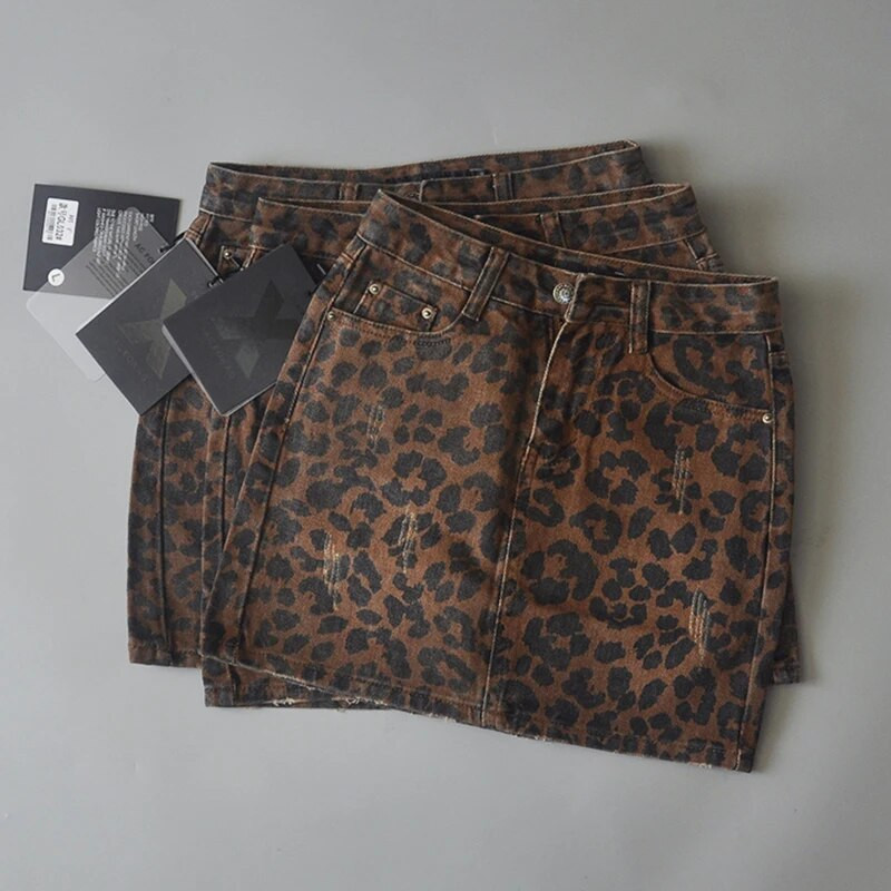 Seksi poderane suknje s leopard uzorkom, ženska mini traper suknja Streetwear pencil suknja visokog struka faldas mujer moda 2022.