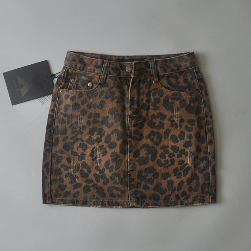 Seksi poderane suknje s leopard uzorkom, ženska mini traper suknja Streetwear pencil suknja visokog struka faldas mujer moda 2022.