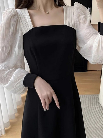 Γυναικεία φορέματα πάρτι μακρυμάνικο γαλλικό vintage φόρεμα Slim midi φουσκωτό τετράγωνο γιακά 2023 Νέο φθινοπωρινό χειμωνιάτικο φόρεμα
