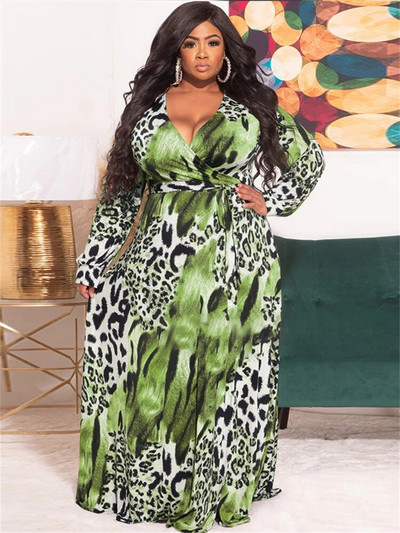Wmstar Nagy méretű ruhák női ruhákhoz V nyakú, hosszú ujjú leopárdmintás Elegáns Maxi hosszú ruha Nagykereskedelmi Dropshipping 2022