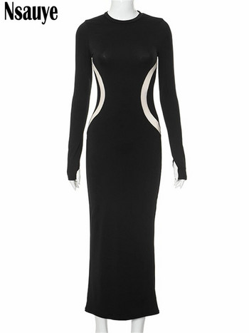 Nsauye σέξι γυναικεία μακρυμάνικη μόδα Κομψό πουλόβερ διχτυωτό φόρεμα συνονθύλευμα 2023 Winter Bodycon Club βραδινό φόρεμα