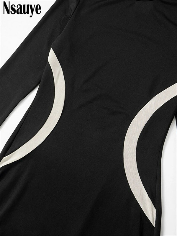 Nsauye szexi női hosszú ujjú divatos elegáns pulóver hálós patchwork ruha ruhák 2023 téli Bodycon klub estélyi ruha