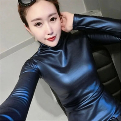 2019 Moda Toamnă Femei Piele PU Topuri Cămăși cu gât cu mâneci lungi Bluză casual subțire Plus mărimea 4XL Topuri pentru femei PZ1053