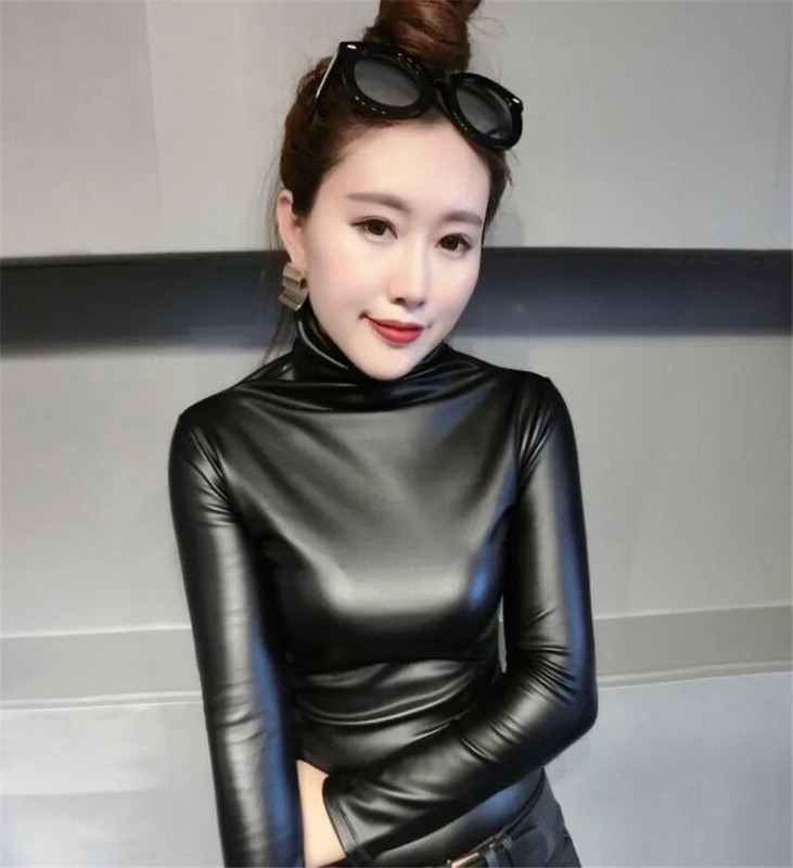 2019 Moda Toamnă Femei Piele PU Topuri Cămăși cu gât cu mâneci lungi Bluză casual subțire Plus mărimea 4XL Topuri pentru femei PZ1053