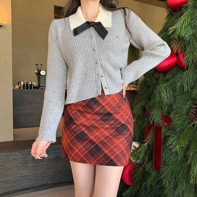 Γυναικεία ανοιξιάτικη φούστα Mini Jupe Y2k Vintage Kawaii Ρούχα Harajuku Fashion Style Mini Etek Ψηλόμεση A- Line Khaki καρό φούστα