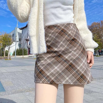 Γυναικεία ανοιξιάτικη φούστα Mini Jupe Y2k Vintage Kawaii Ρούχα Harajuku Fashion Style Mini Etek Ψηλόμεση A- Line Khaki καρό φούστα