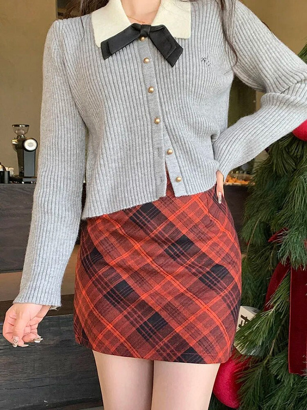 Γυναικεία ανοιξιάτικη φούστα Mini Jupe Y2k Vintage Kawaii Ρούχα Harajuku Fashion Style Mini Etek Ψηλόμεση A- Line Khaki καρό φούστα