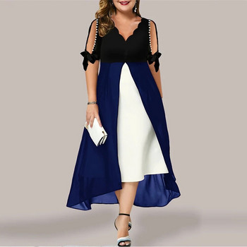Γυναικεία φορέματα πάρτι Plus Size 2023 Fashion V λαιμόκοψη με μαργαριταρένιο μανίκι συνονθύλευμα ακανόνιστο φόρεμα Καλοκαιρινό casual Maxi Vestidos