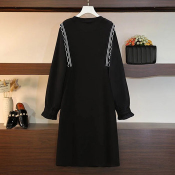 Γυναικείο μπούστο 150 Kg Plus Size 149 Άνοιξη Φθινόπωρο Νέο Φαρδύ φόρεμα με λαιμόκοψη μακρυμάνικο σε γραμμή Α μαύρο 5XL 6XL 7XL 8XL 9XL