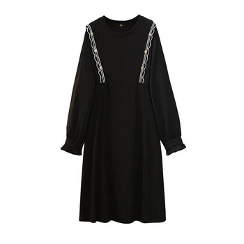 Γυναικείο μπούστο 150 Kg Plus Size 149 Άνοιξη Φθινόπωρο Νέο Φαρδύ φόρεμα με λαιμόκοψη μακρυμάνικο σε γραμμή Α μαύρο 5XL 6XL 7XL 8XL 9XL