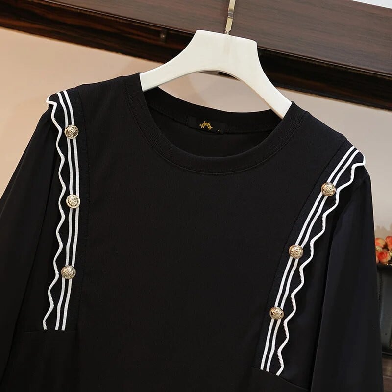 Γυναικείο μπούστο 150 Kg Plus Size 149 Άνοιξη Φθινόπωρο Νέο Φαρδύ φόρεμα με λαιμόκοψη μακρυμάνικο σε γραμμή Α μαύρο 5XL 6XL 7XL 8XL 9XL