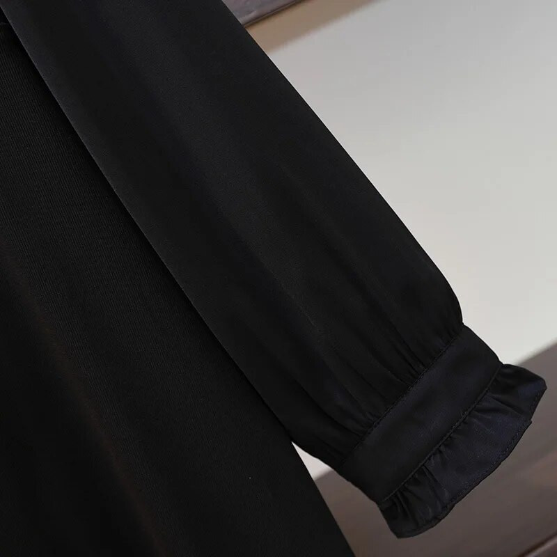 Γυναικείο μπούστο 150 Kg Plus Size 149 Άνοιξη Φθινόπωρο Νέο Φαρδύ φόρεμα με λαιμόκοψη μακρυμάνικο σε γραμμή Α μαύρο 5XL 6XL 7XL 8XL 9XL