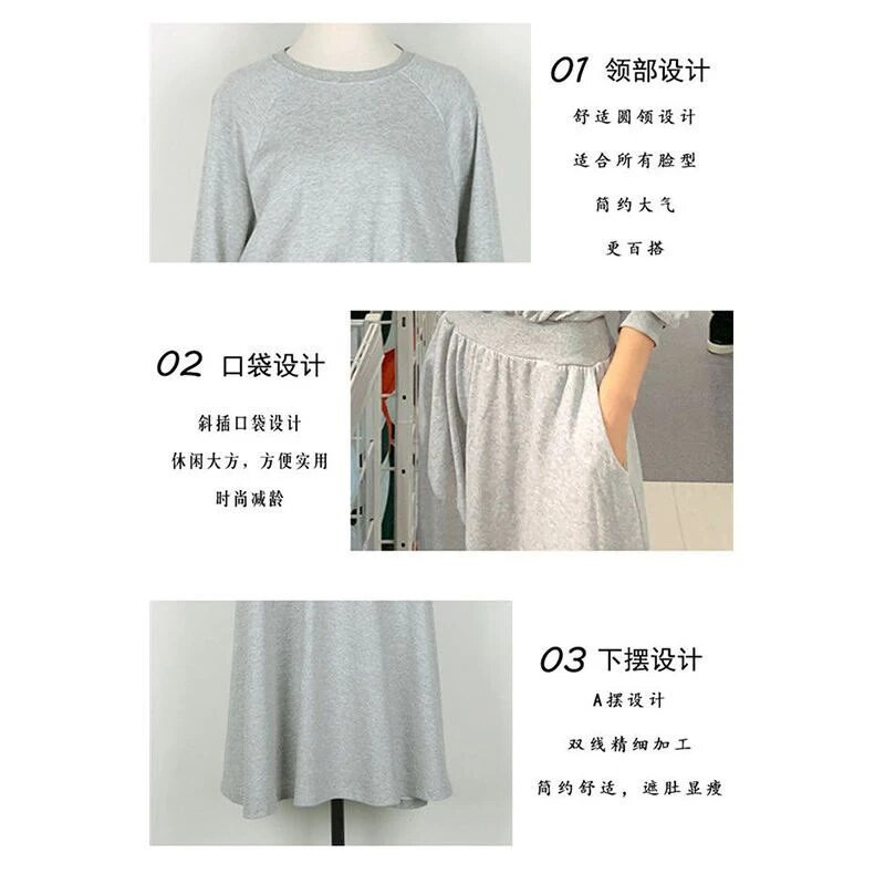 Kokvilnas rudens ziemas kleitas Tunika Eleganta Slim Fashion Garām piedurknēm O Kakls Līdz ceļiem Korejas Skolas Darba Melna Kleita 2023 Jaunums