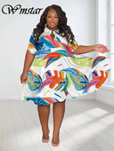 Καλοκαιρινά φορέματα Wmstar Plus Size Γυναικεία φλοράλ εμπριμέ Κομψά περιστασιακά χαριτωμένα φορέματα μπάλα Νέα πουκάμισα μίνι φόρεμα χονδρική Dropshipping