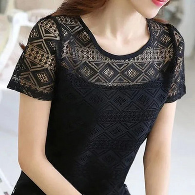 Ženska čipkana bluza Femme Tops Majica od šifona Ljeto 2019. Bijela majica kratkih rukava Blusa Feminina Hollow Ženska gornja majica Bluza velike veličine