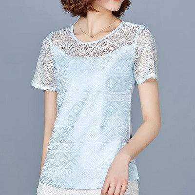 Ženska čipkana bluza Femme Tops Majica od šifona Ljeto 2019. Bijela majica kratkih rukava Blusa Feminina Hollow Ženska gornja majica Bluza velike veličine