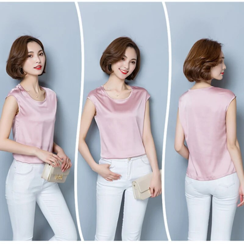 Ženska satenska bluza Ljeto 2019. Ženske ružičaste majice Ženske košulje Bluze M-4xl M-4xl Odjeća s rukavima na udarce Blusas Femininas