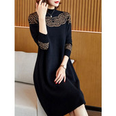 Nove jesensko-zimske poluvisoke kragne za 2023., elegantne haljine svijetlog svilenog kroja s printom i dugim rukavima, pletenina srednje duljine