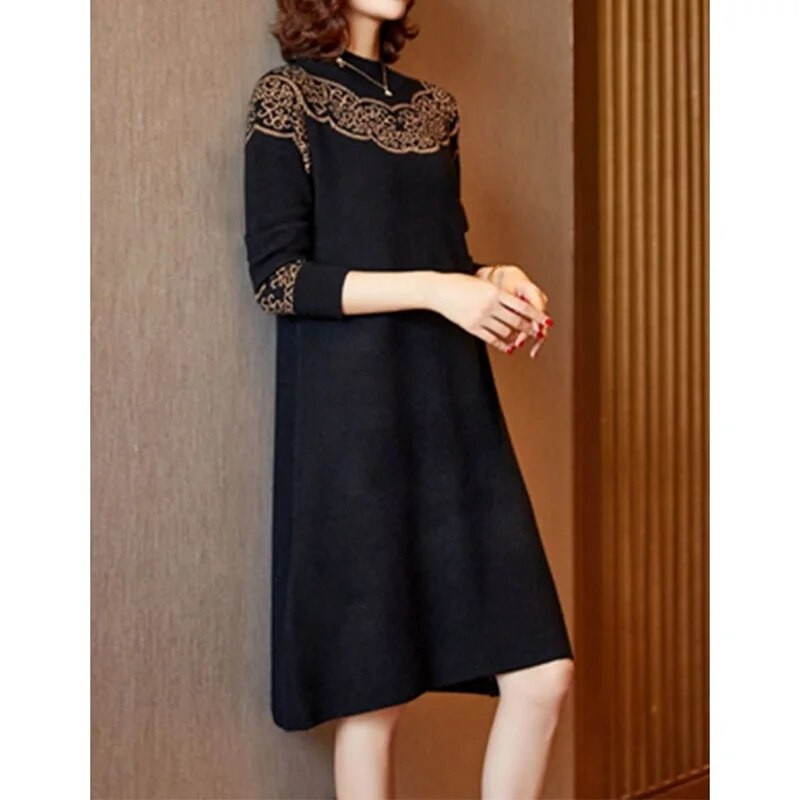 Nove jesensko-zimske poluvisoke kragne za 2023., elegantne haljine svijetlog svilenog kroja s printom i dugim rukavima, pletenina srednje duljine