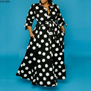 CM.YAYA Autumn Dot Print Button Up Plus Size XL-5XL Γυναικείες μπλούζες Maxi φόρεμα Vestidos Streetwear μακριά φορέματα Vestidos